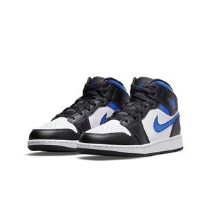 Air Jordan 1 White/Black Racer Blue Leather and Fabric Mid Sneakers Size